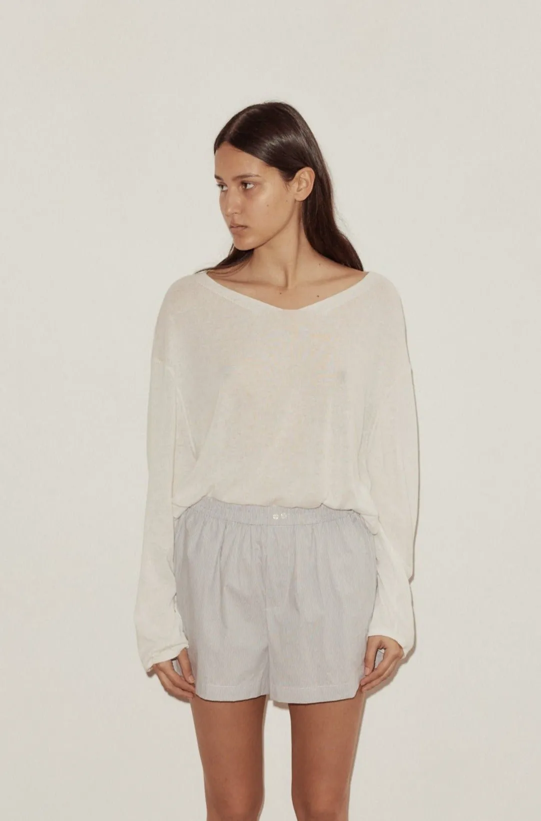 Loose Long Sleeve Knitted Top - White