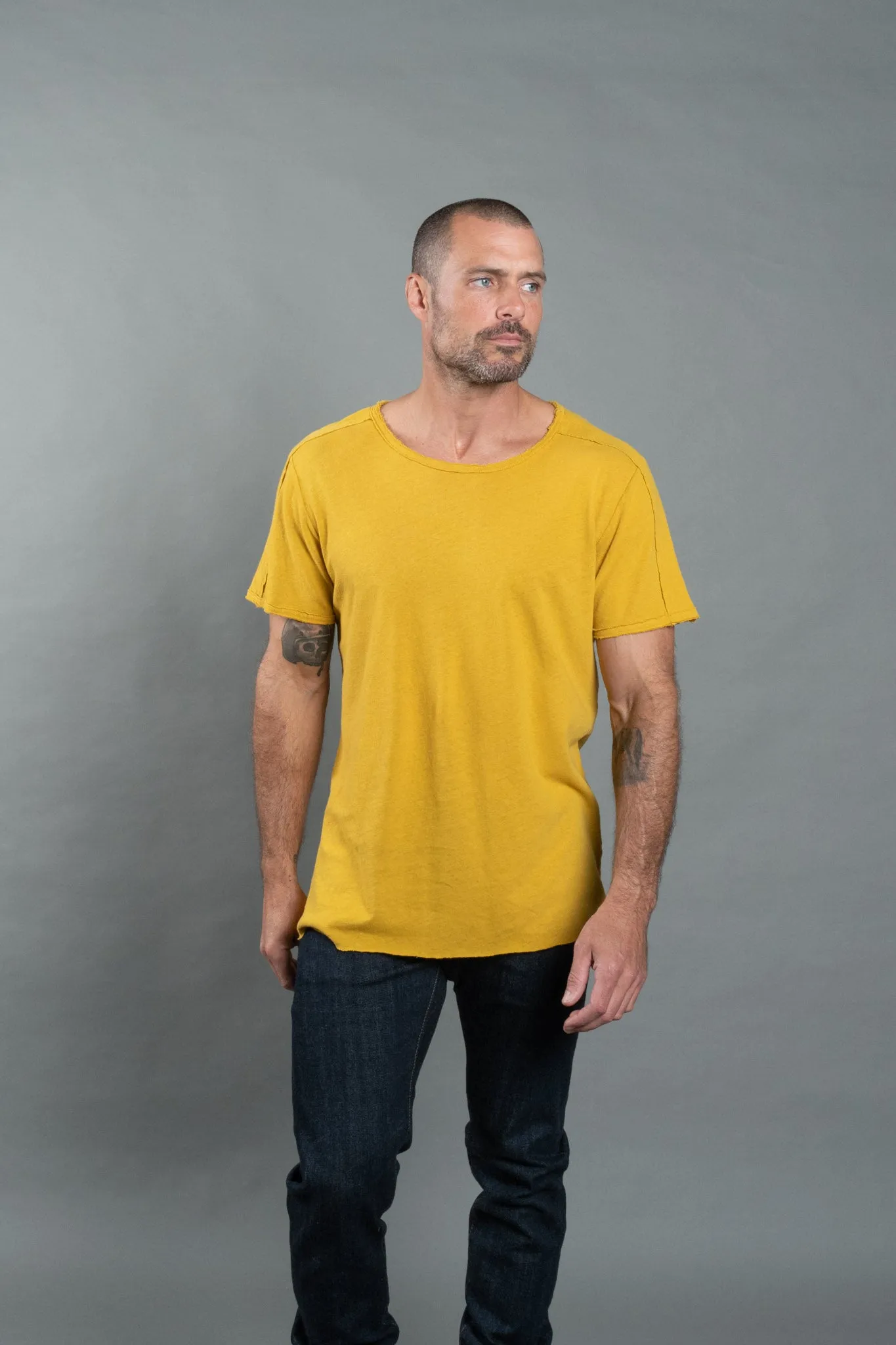 Men's Cotton Linen Patch Sleeve Tee