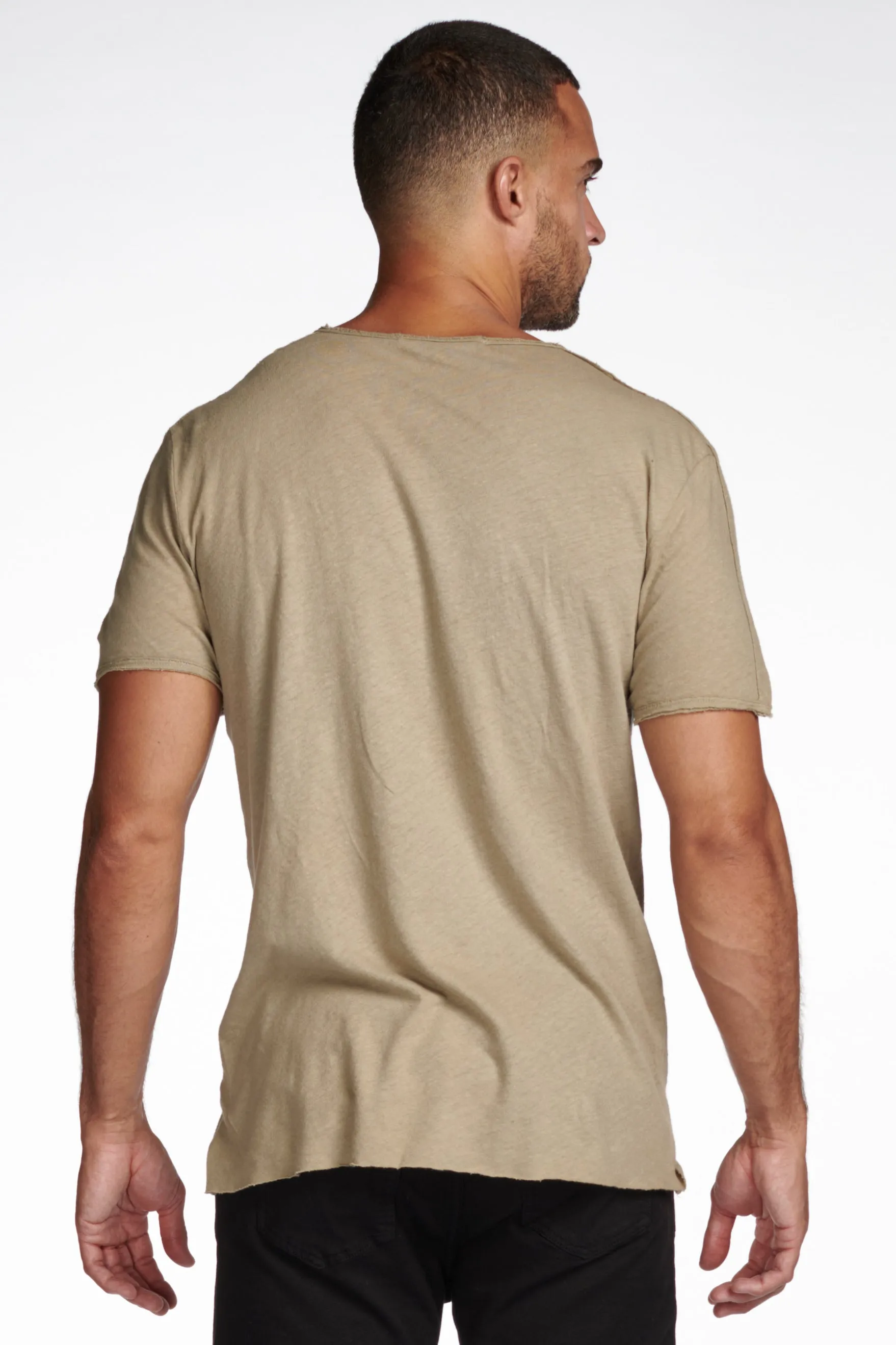 Men's Cotton Linen Patch Sleeve Tee