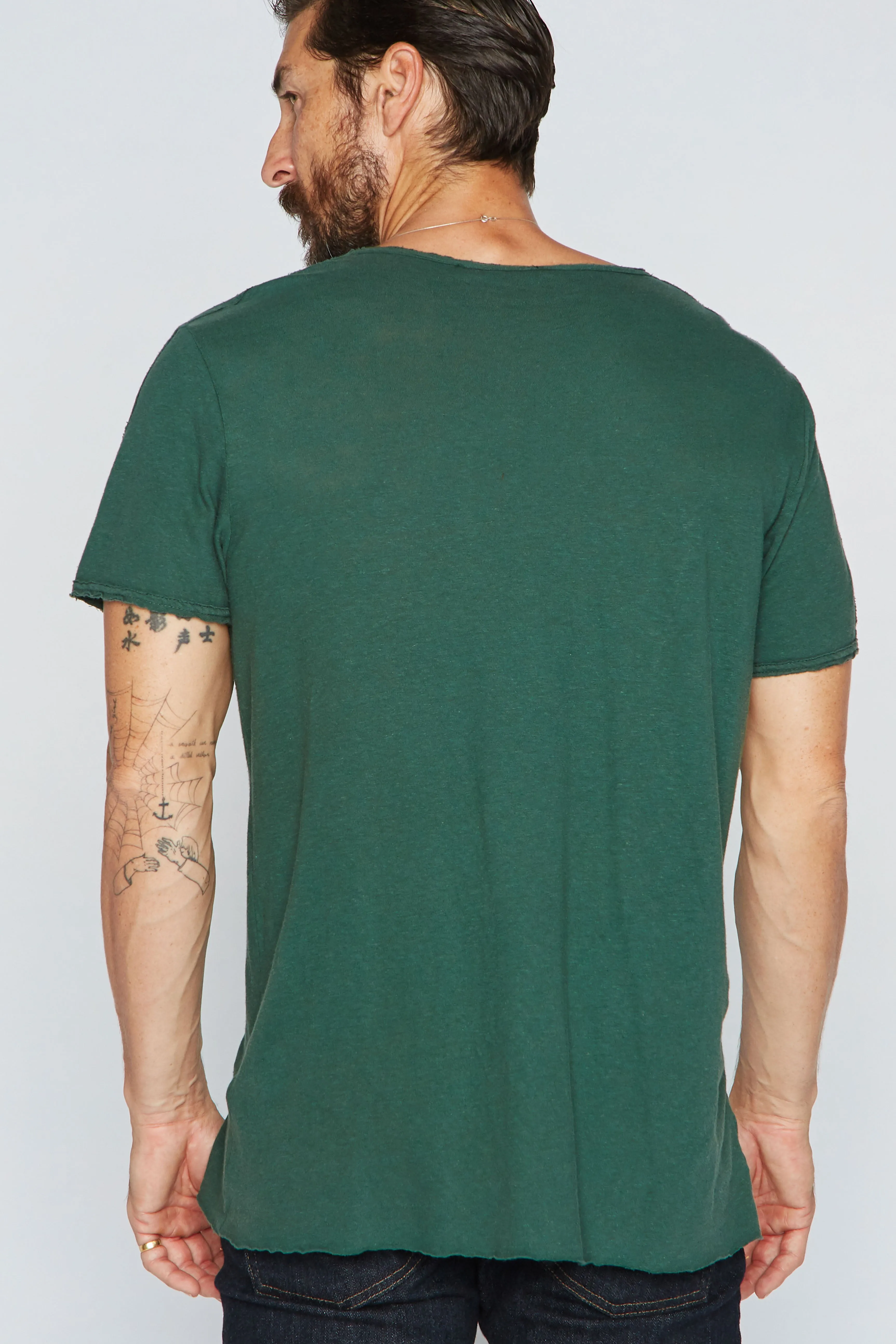 Men's Cotton Linen Patch Sleeve Tee