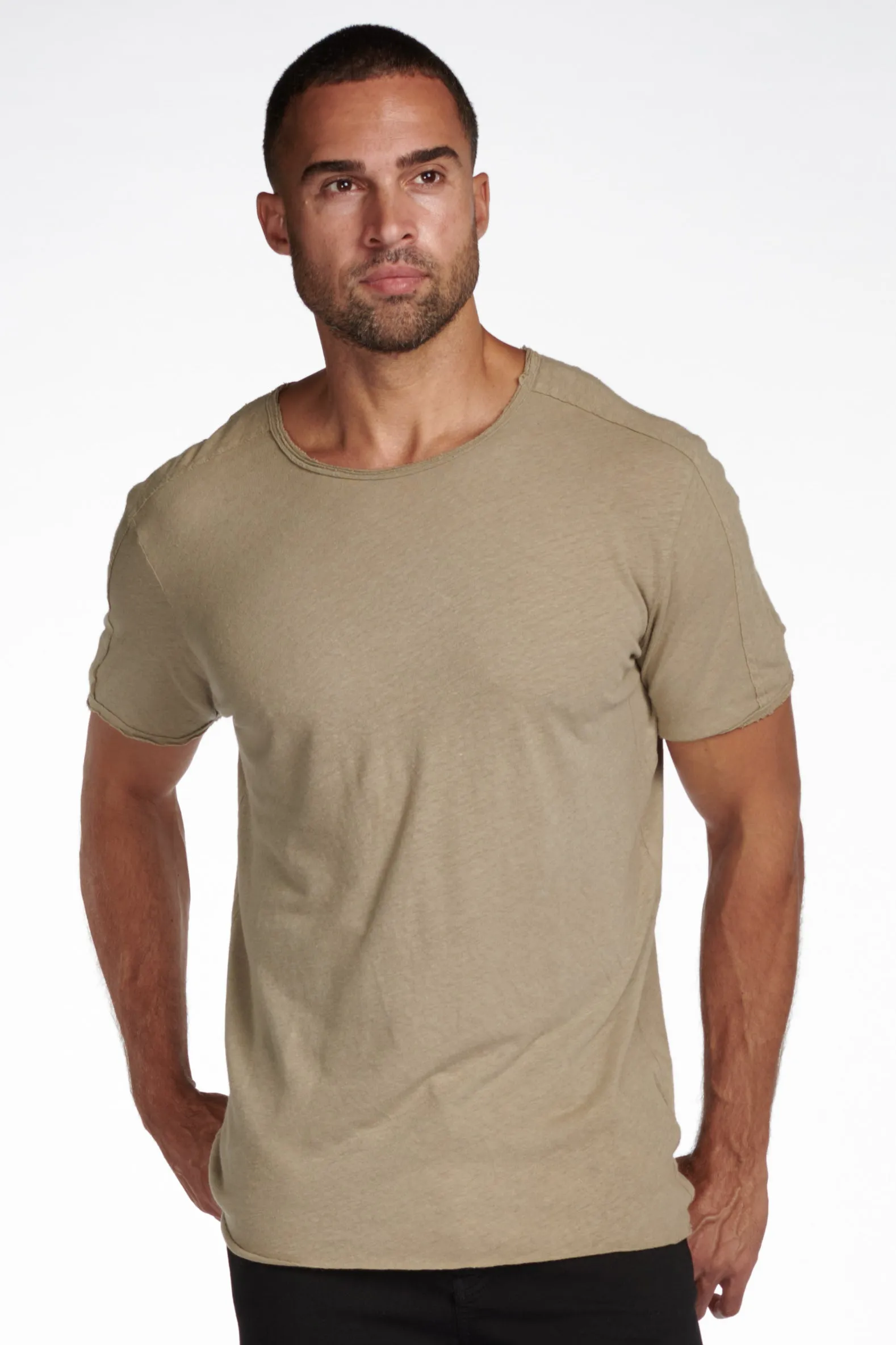 Men's Cotton Linen Patch Sleeve Tee