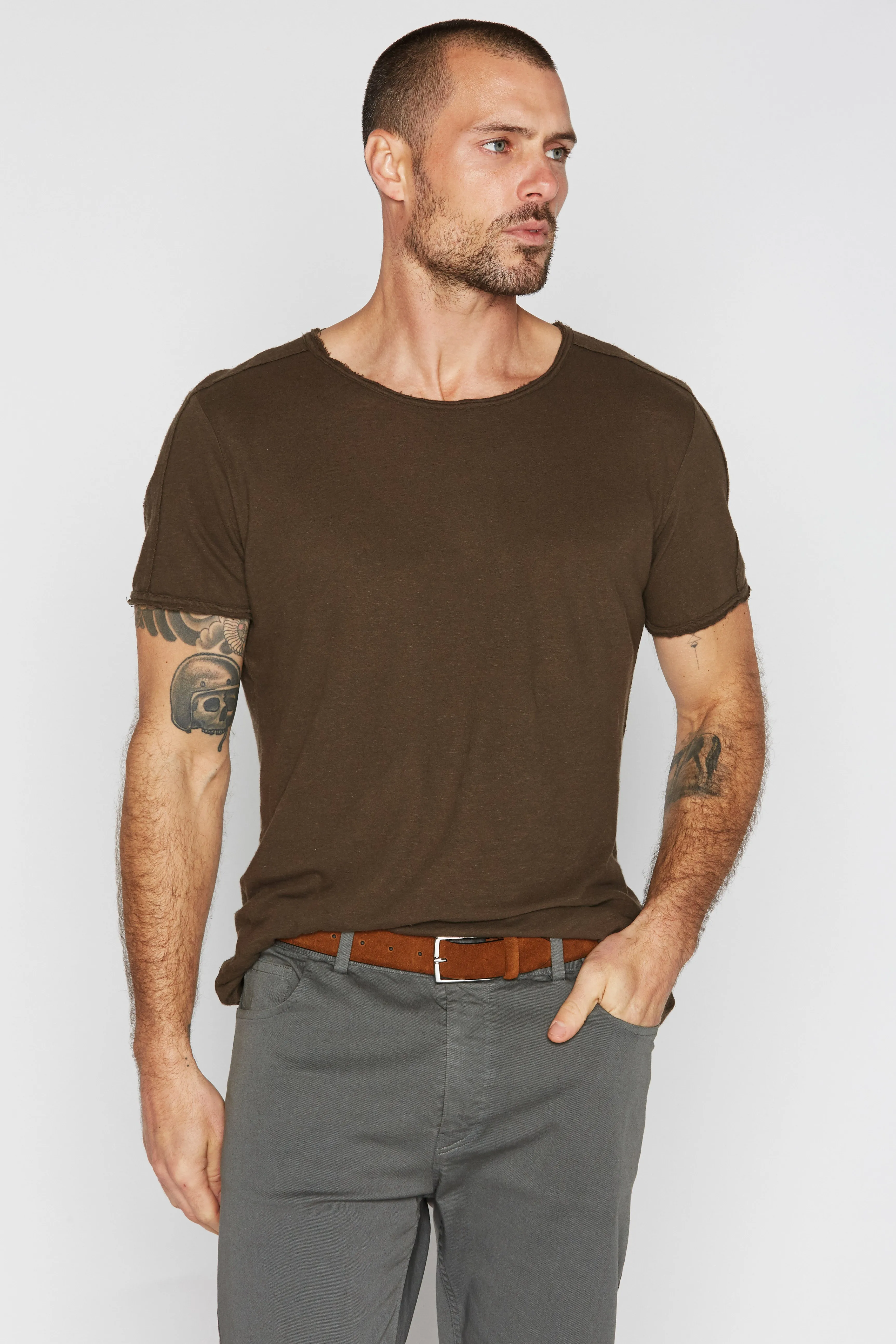 Men's Cotton Linen Patch Sleeve Tee