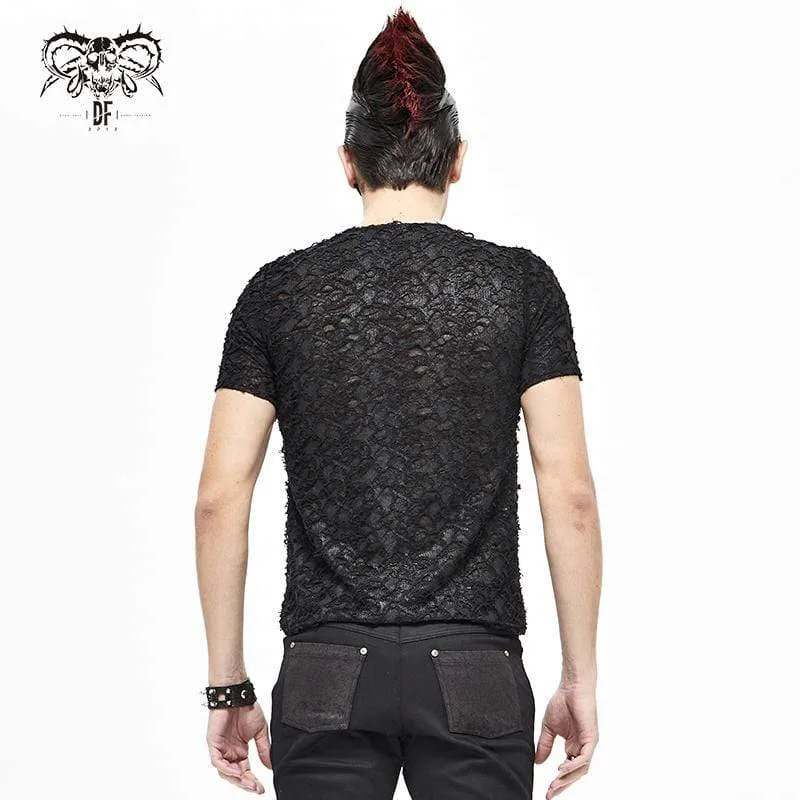 Men's Gothic Lace-Up Lace Short Sleeved Shirts