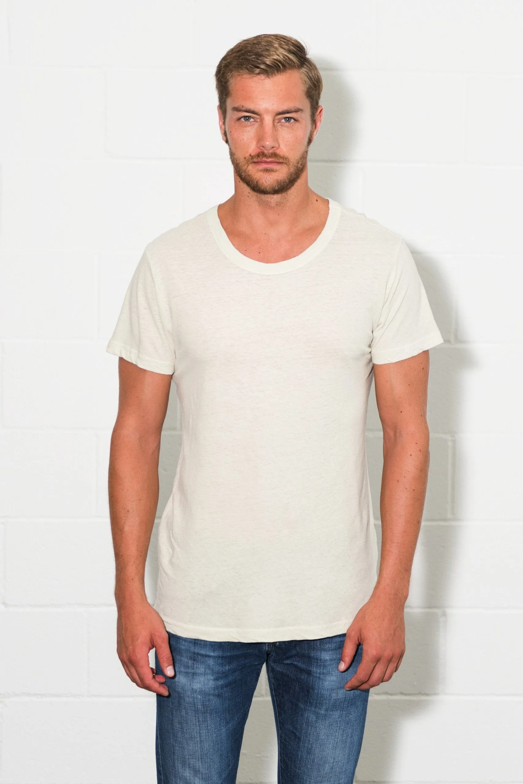 Men's Linen Blend Wide Neck Band Tee