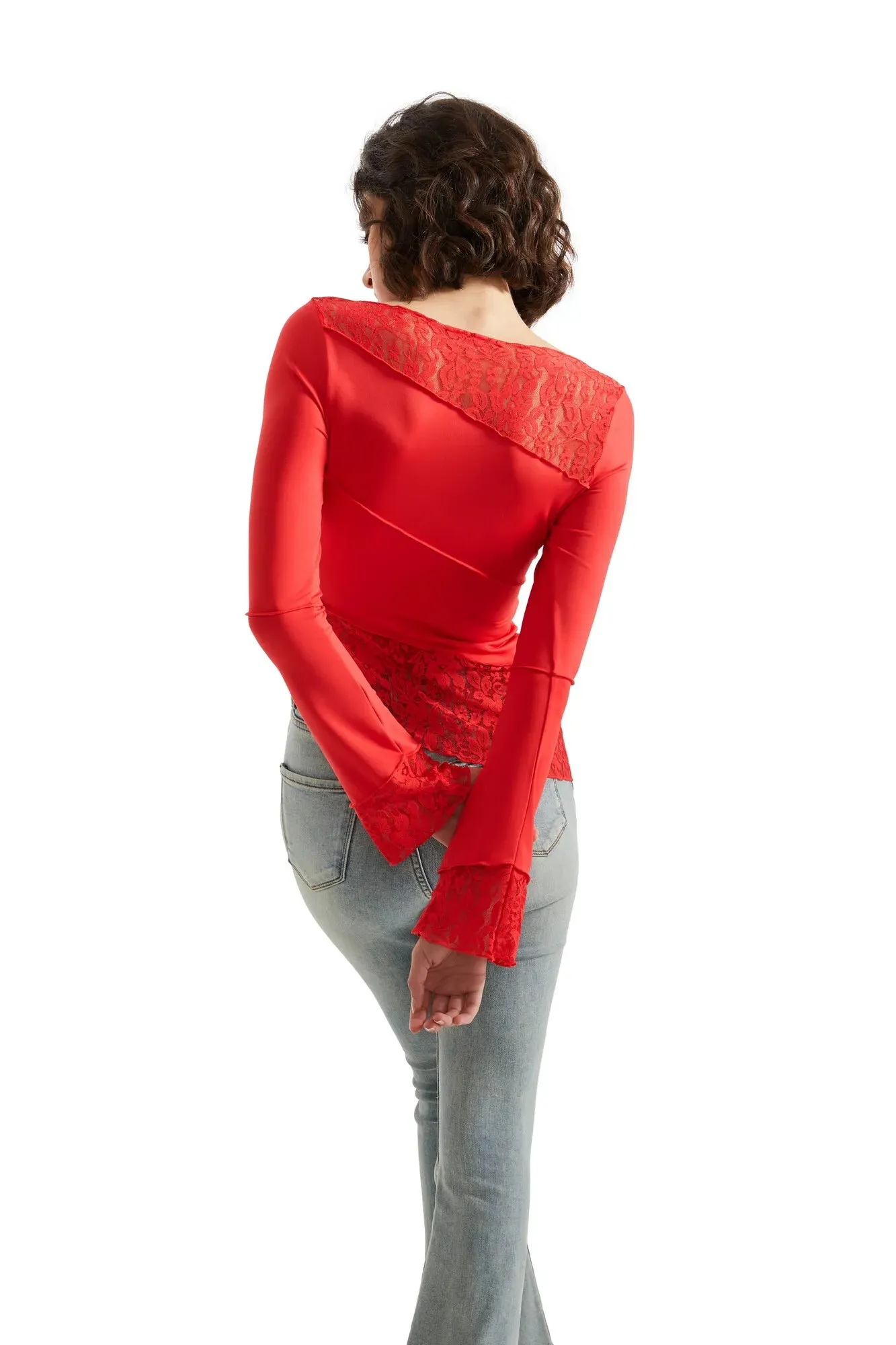 Mesh Lace Crew Neck Shirt - Long Sleeve