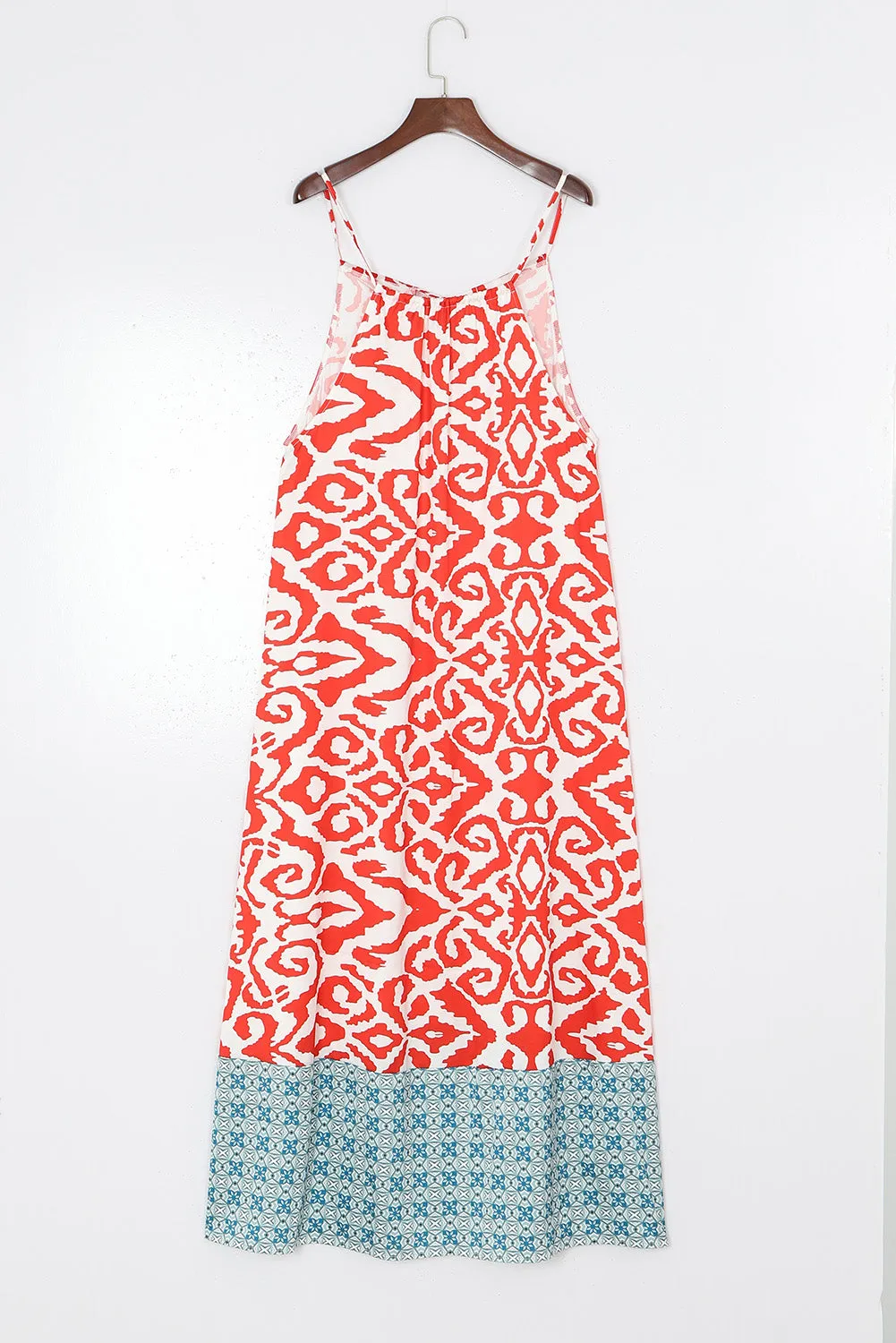 Orange Boho Geometric Print Sleeveless Maxi Dress