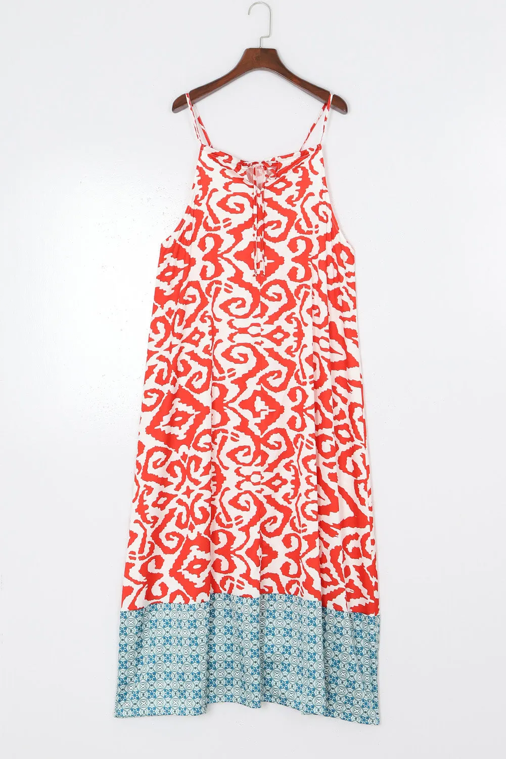 Orange Boho Geometric Print Sleeveless Maxi Dress