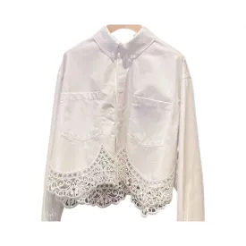 Pre Order: Lace Patchwork Long Sleeved White Shirt