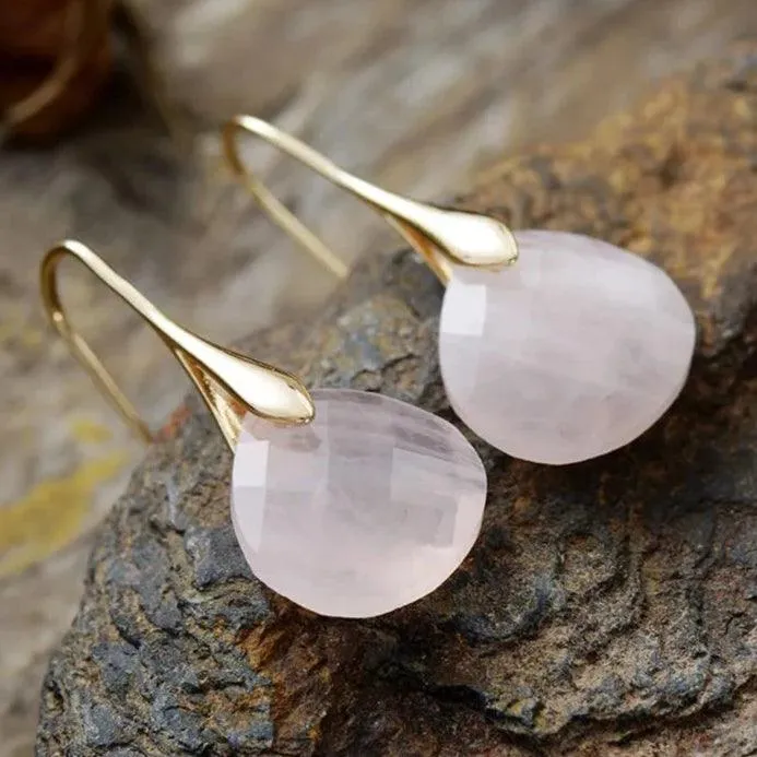 Ritzy Rose Quartz Stone Drop Earrings