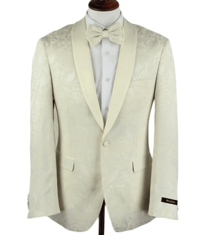 Slim Fit Shawl Lapel Dinner Jacket, Cream Paisley