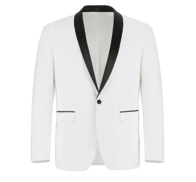 Slim Fit White Dinner Jacket with Black Shawl Lapel