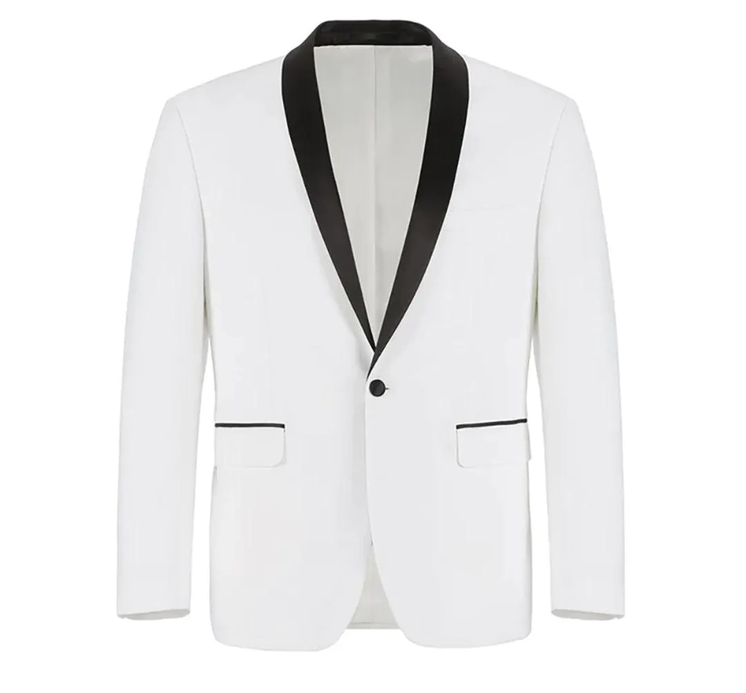 Slim Fit White Dinner Jacket with Black Shawl Lapel