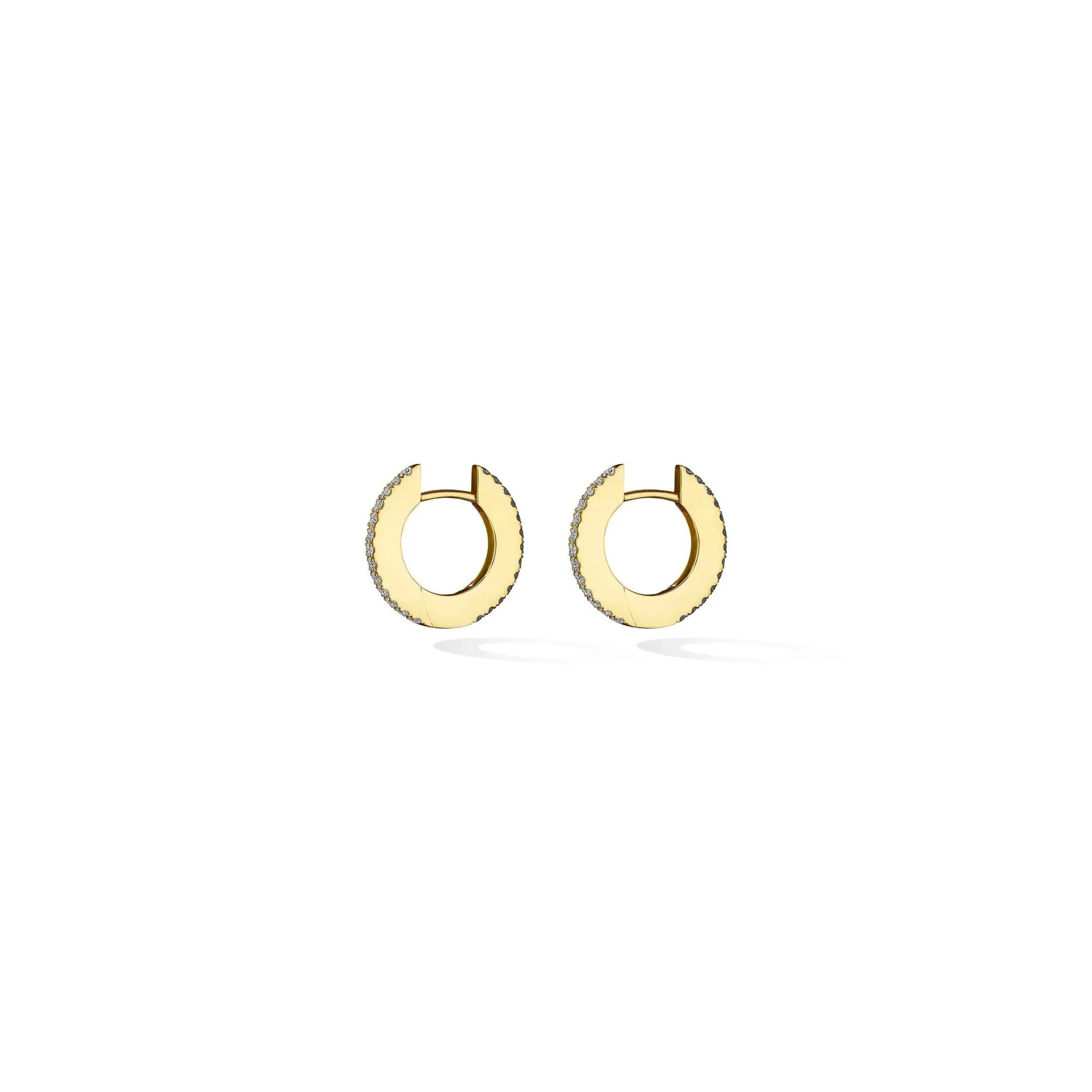 Small Yellow Gold Solo Hoop Earrings with Black and White Diamonds