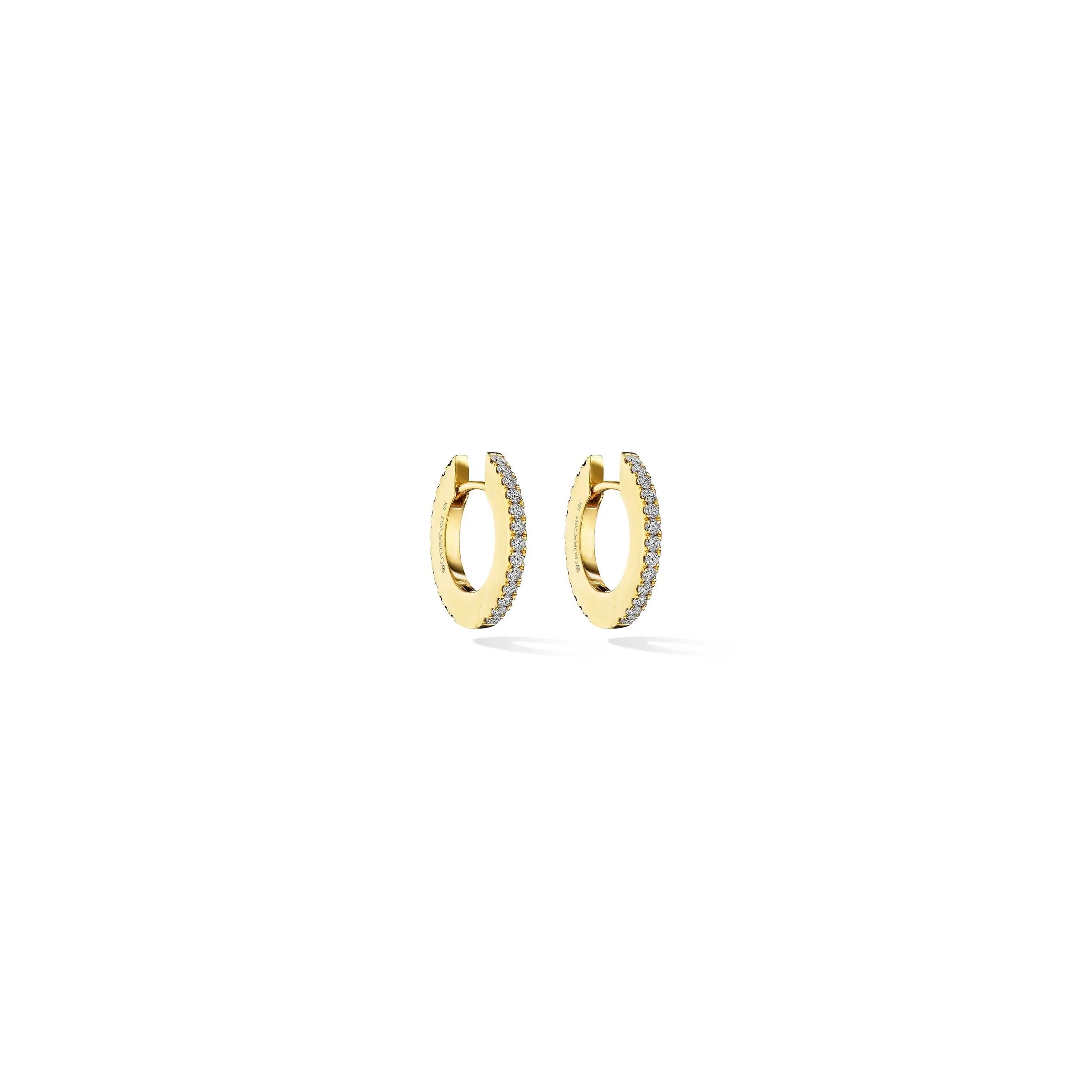 Small Yellow Gold Solo Hoop Earrings with Black and White Diamonds