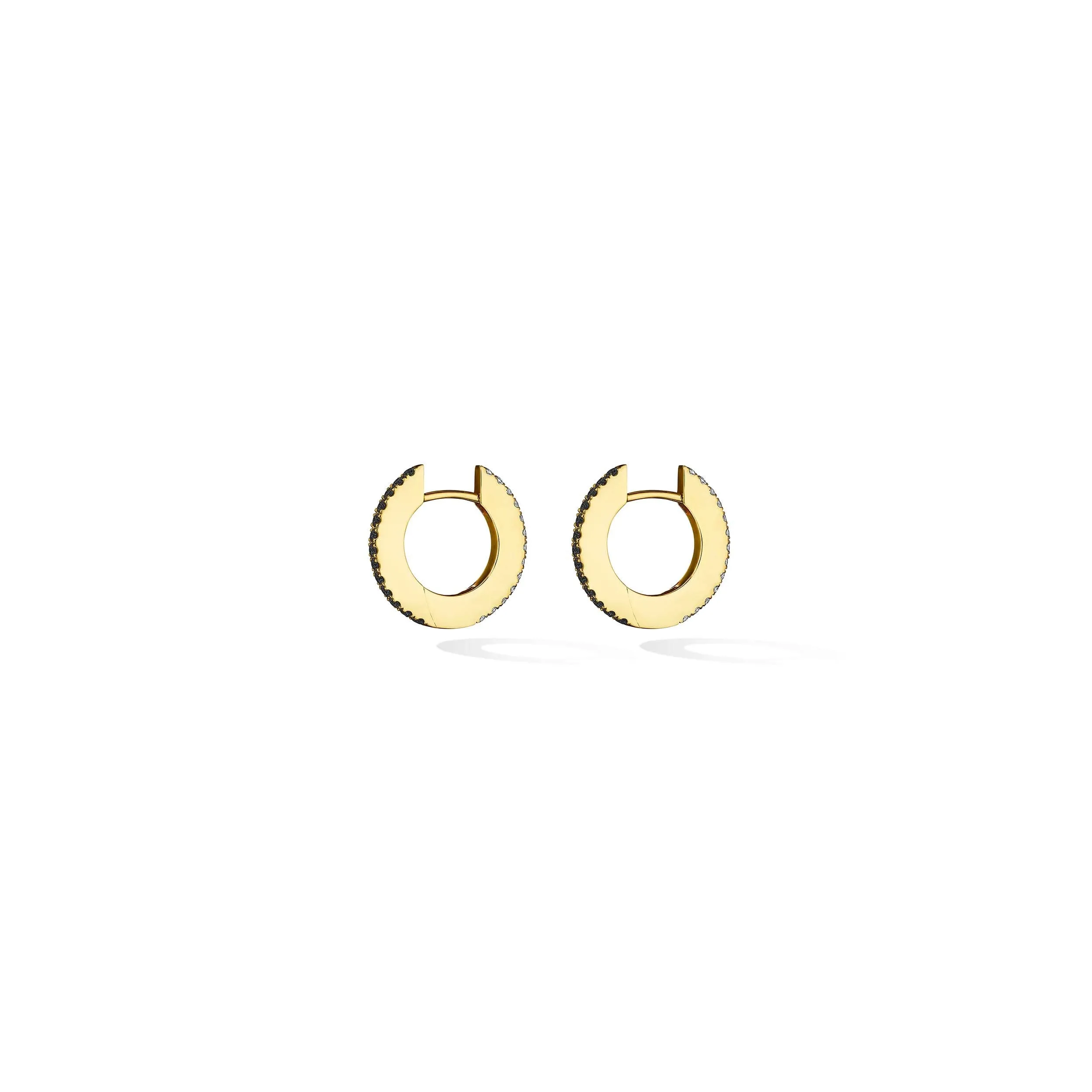 Small Yellow Gold Solo Hoop Earrings with Black and White Diamonds