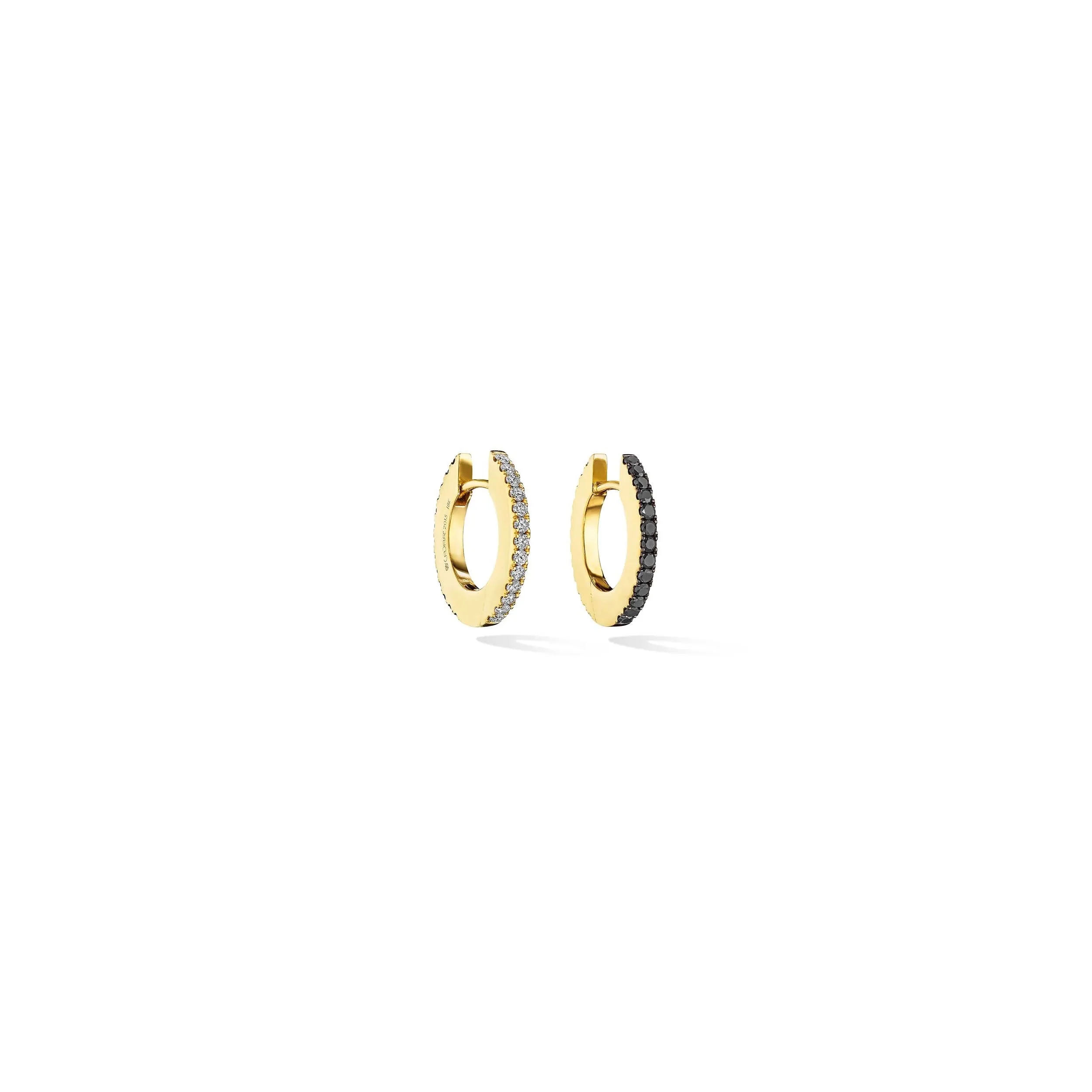 Small Yellow Gold Solo Hoop Earrings with Black and White Diamonds