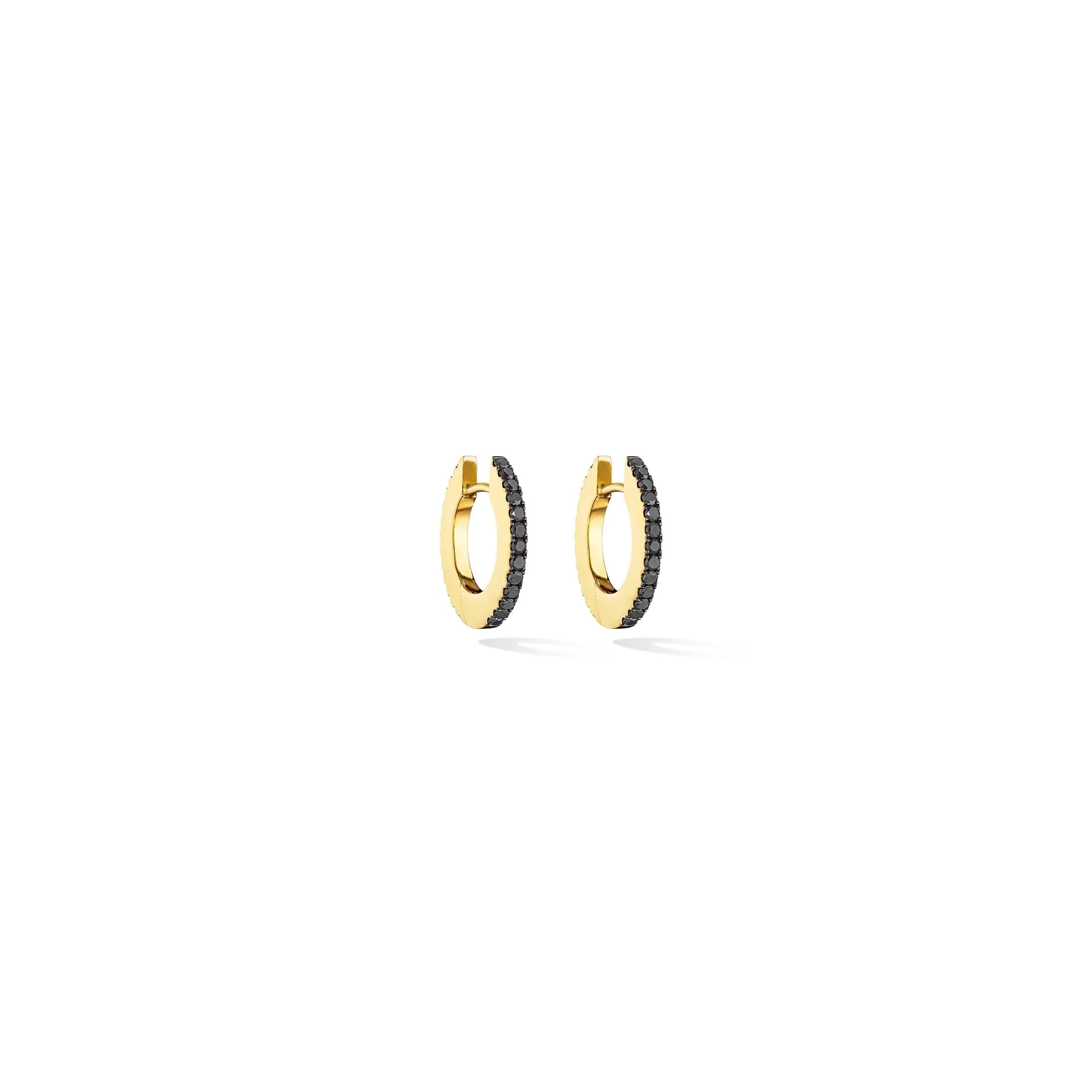 Small Yellow Gold Solo Hoop Earrings with Black and White Diamonds