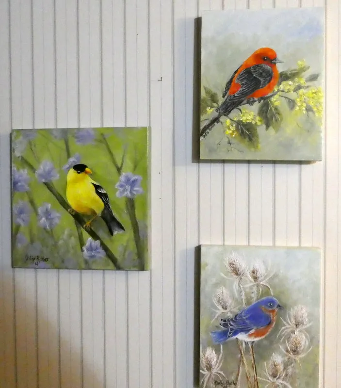 Song Bird oil painting - original oil painting - Scarlet Tanager painting - wildlife painting