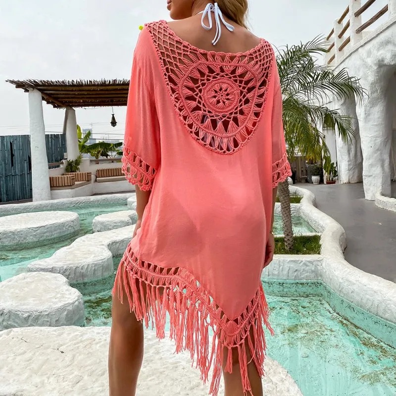 Southeast Asia Hand Crocheting Large round Stitching Loose-Fitting Tassel Vacation Beach Cover-up Spot