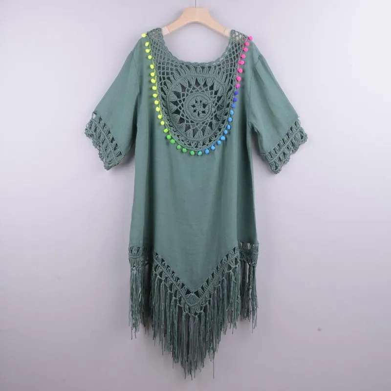 Southeast Asia Hand Crocheting Large round Stitching Loose-Fitting Tassel Vacation Beach Cover-up Spot