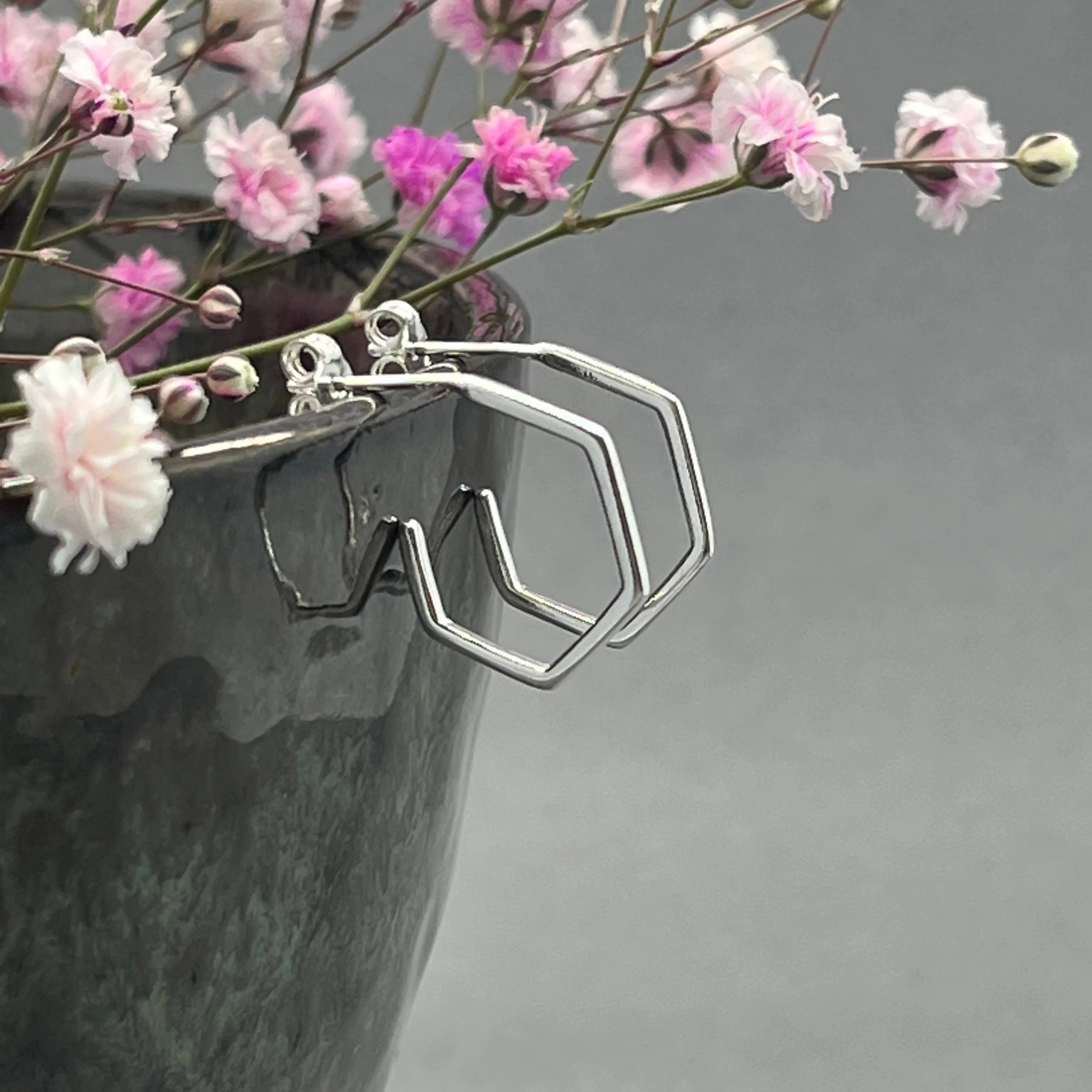 Sterling Silver Hexagon Partial Hoop Earrings