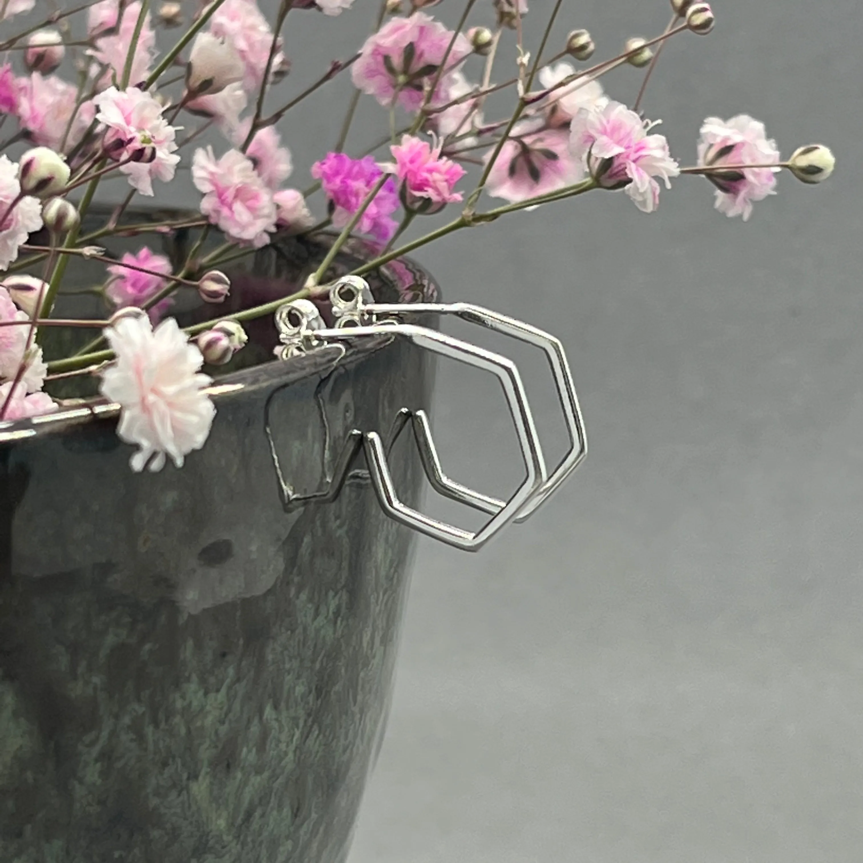 Sterling Silver Hexagon Partial Hoop Earrings