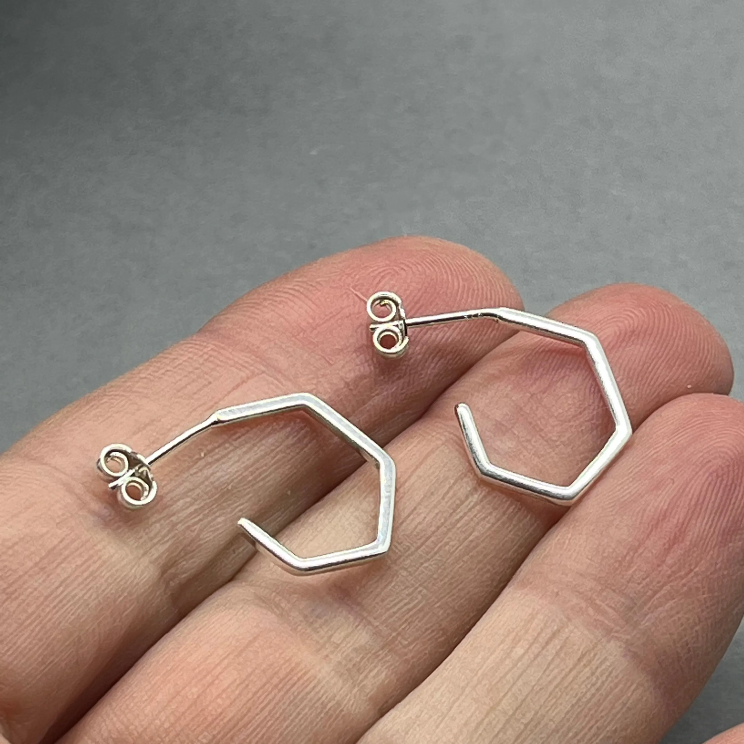 Sterling Silver Hexagon Partial Hoop Earrings