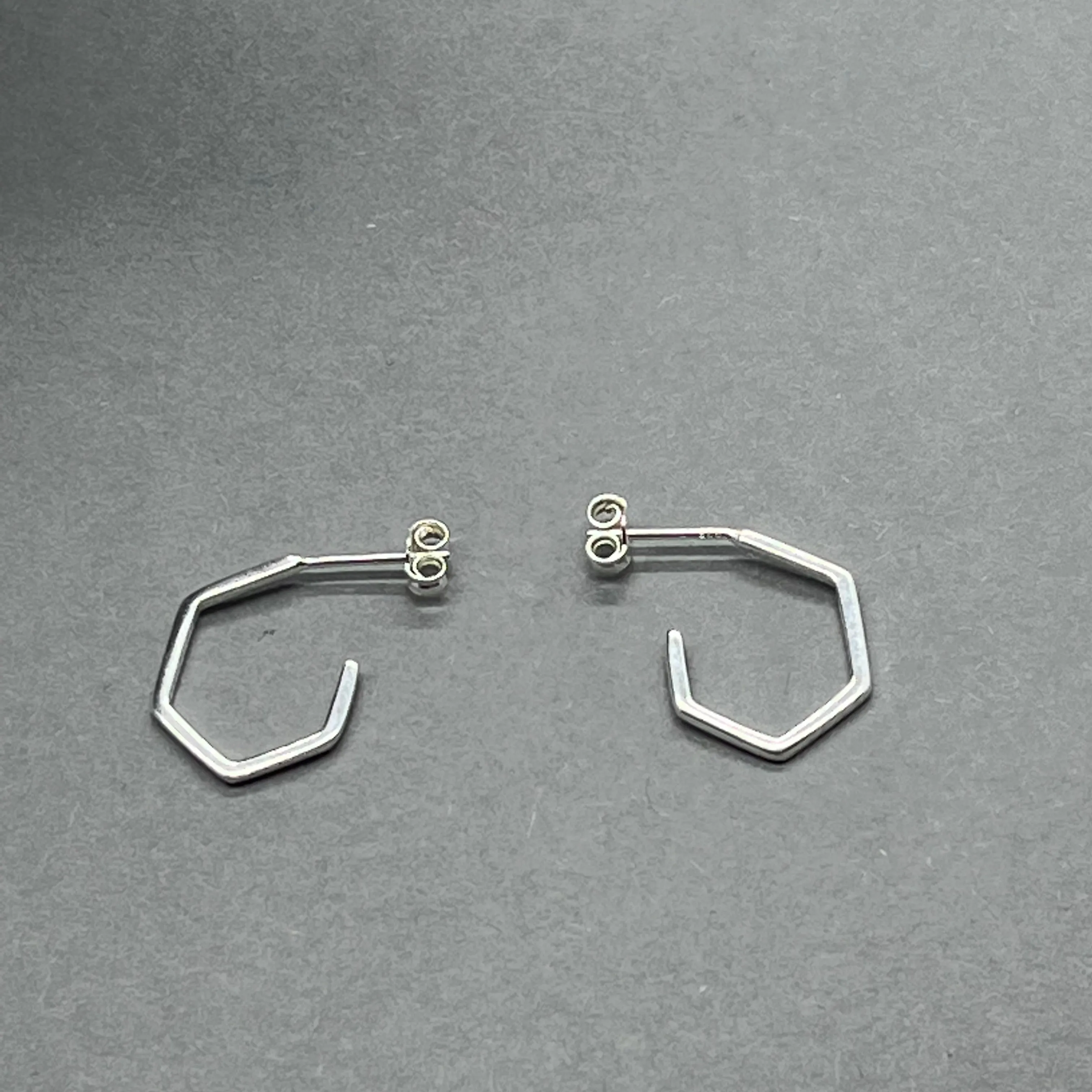 Sterling Silver Hexagon Partial Hoop Earrings