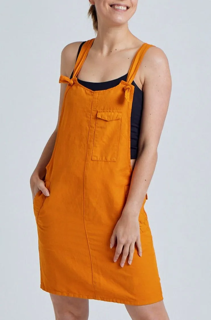 Sun Orange Peggy Pocket Dungaree Dress - GOTS Certified Organic Cotton and Linen