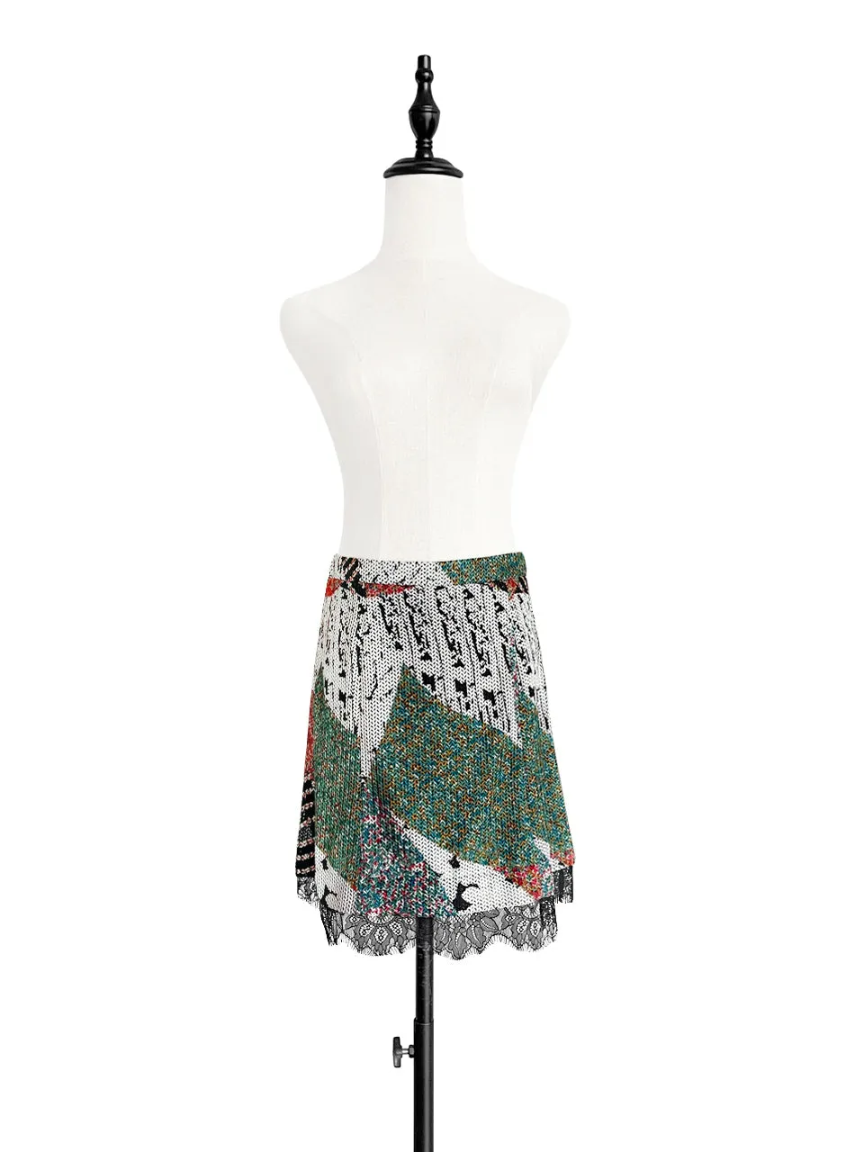 Surprise Sale! Knitted With Prints A-line Lace Trim Short Skort