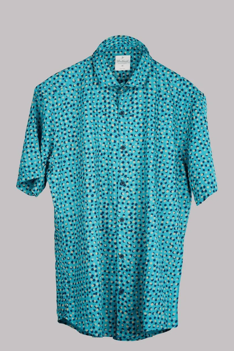 Teal Blue Dotted Print - Half Sleeve - Airlite Shirt