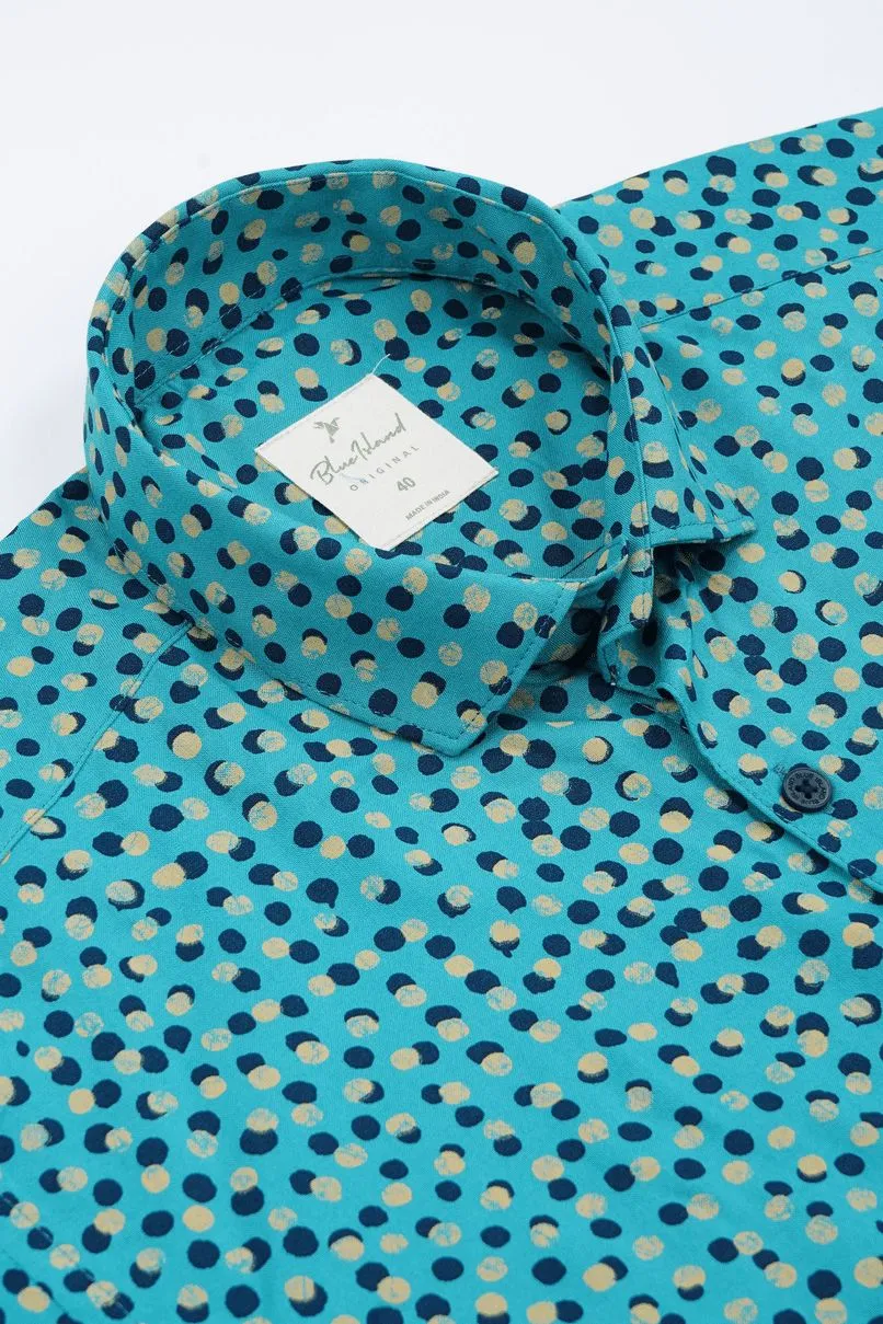 Teal Blue Dotted Print - Half Sleeve - Airlite Shirt