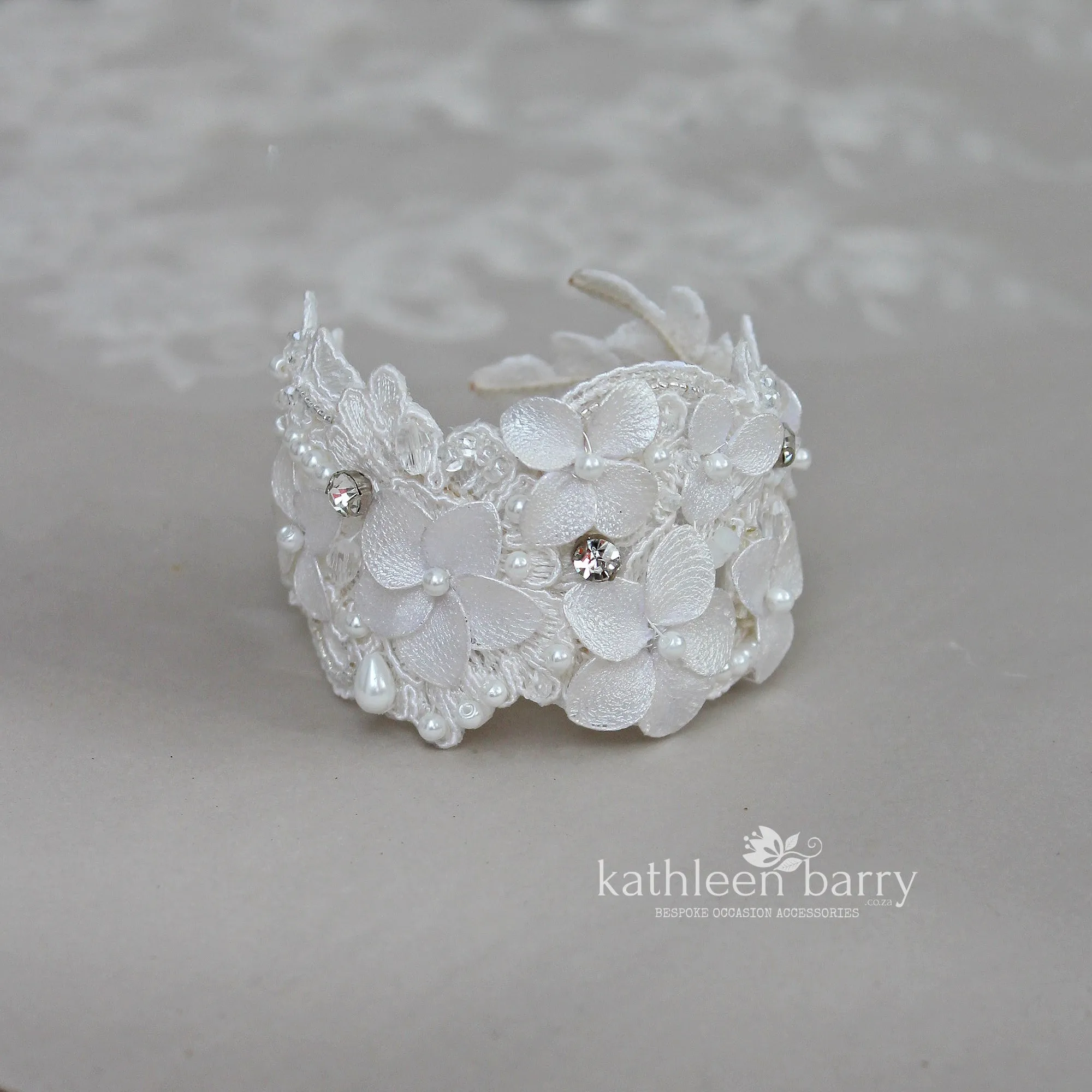 Tegan floral lace cuff bracelet - pearl crystal embellished, custom colors available