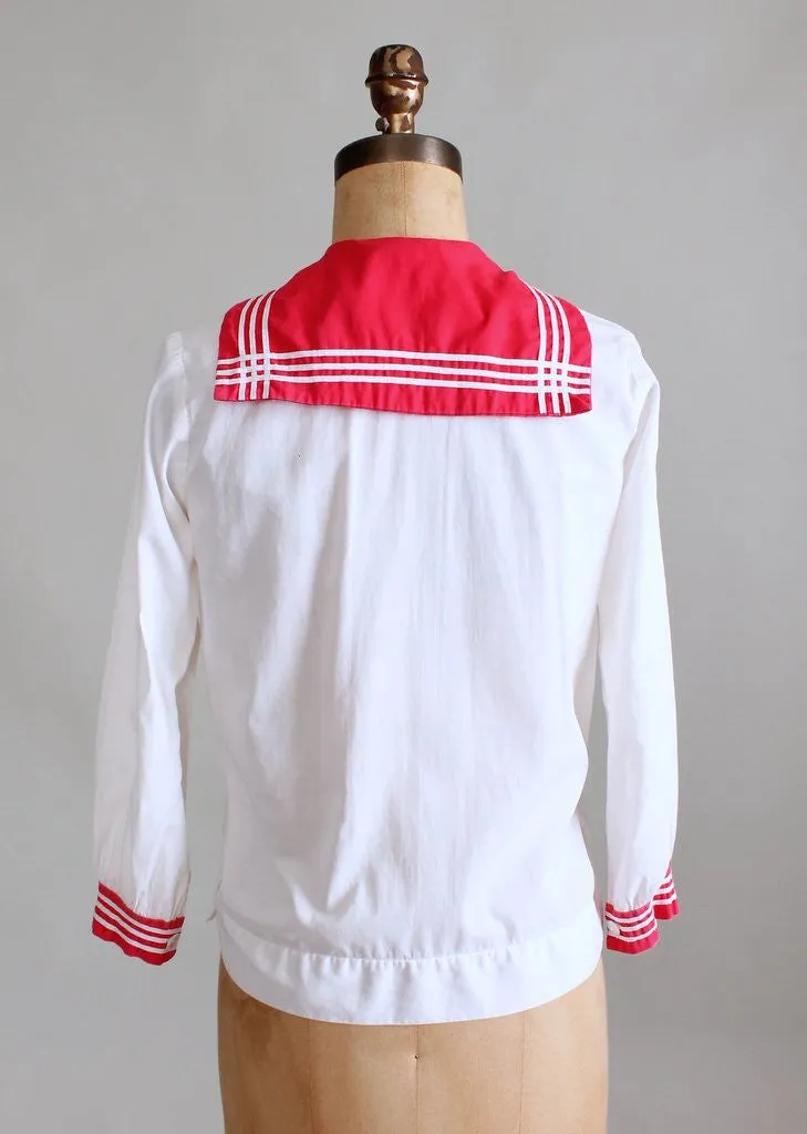 Vintage 1920s Red and White Sailor Style Midi Blouse