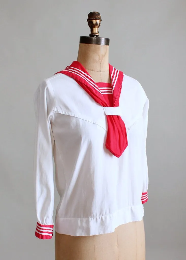 Vintage 1920s Red and White Sailor Style Midi Blouse