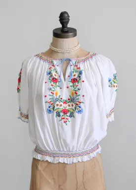 Vintage 1930s Hungarian Embroidered Silk Folk Blouse