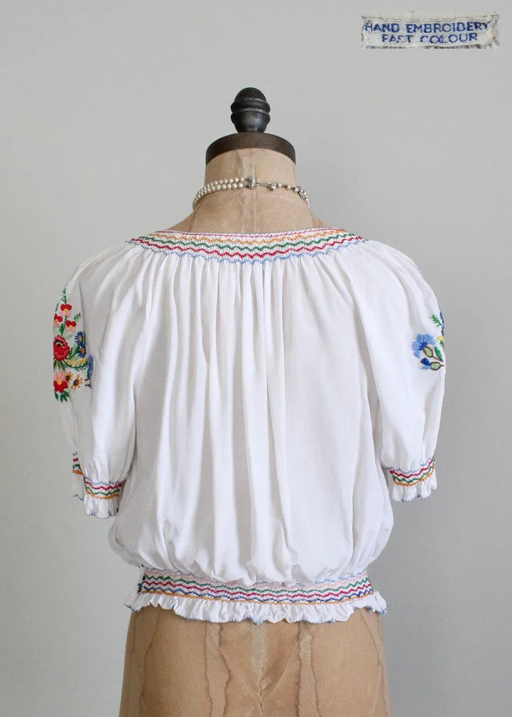 Vintage 1930s Hungarian Embroidered Silk Folk Blouse