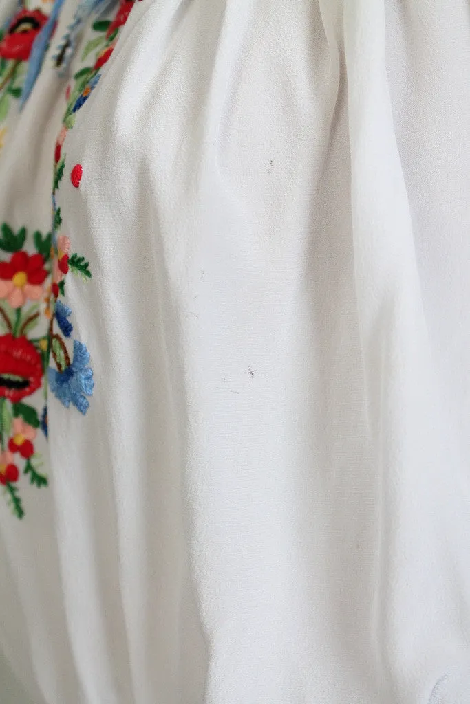 Vintage 1930s Hungarian Embroidered Silk Folk Blouse