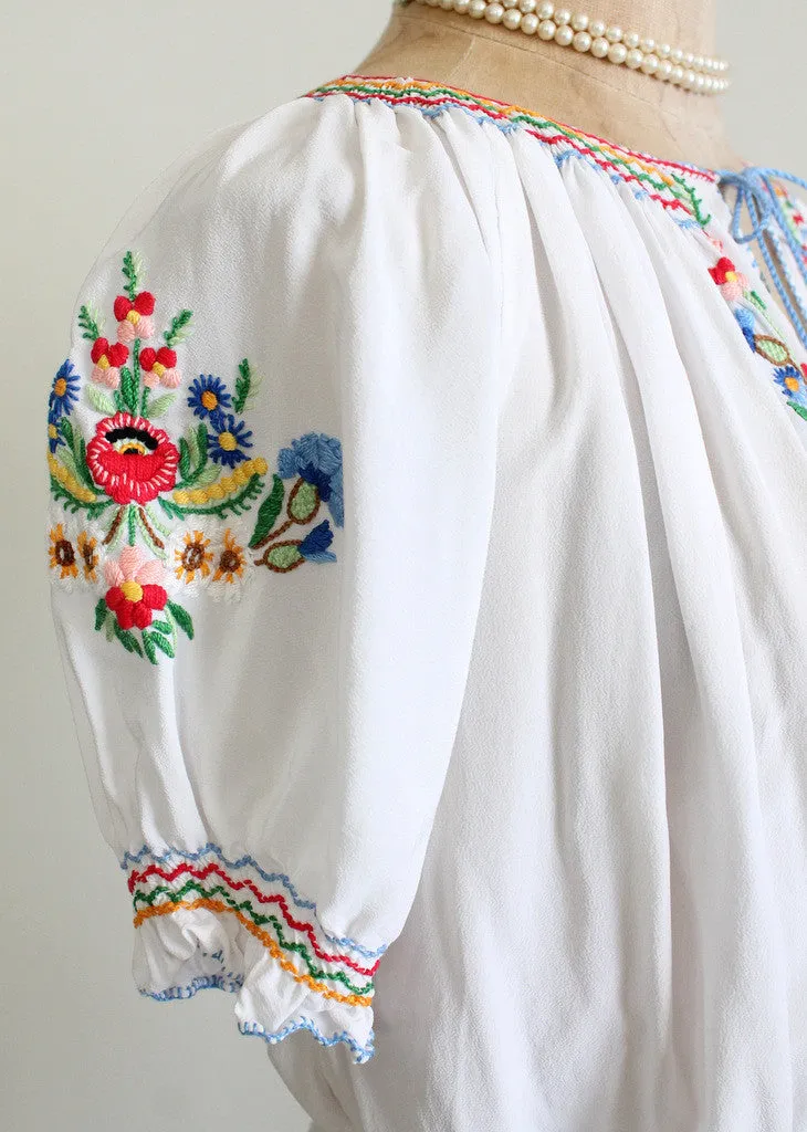 Vintage 1930s Hungarian Embroidered Silk Folk Blouse