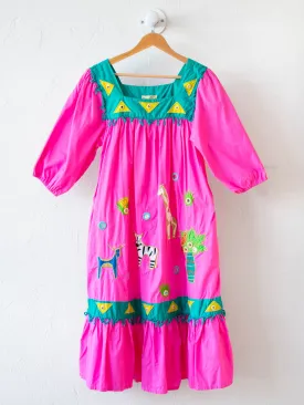 Vintage Ramona Rull Hot Pink Animals Mumu Dress L/XL