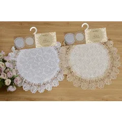 Wholesale white rose Jacquard Doily with Lace Border