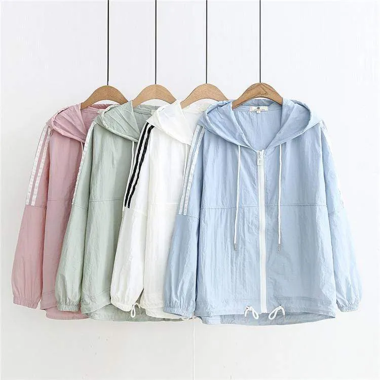 Women's Casual Contrast Color Striped Sleeved Loose Lycras