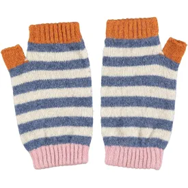 Women's Denim & Oatmeal Stripe Lambswool Wrist Warmers